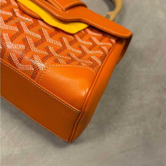 GOYARD SAIGON SOUPLE MINI ORANGE LEATHER & GOYARDINE CANVAS BAG - NEW W DUST BAG - Picture 6 of 12
